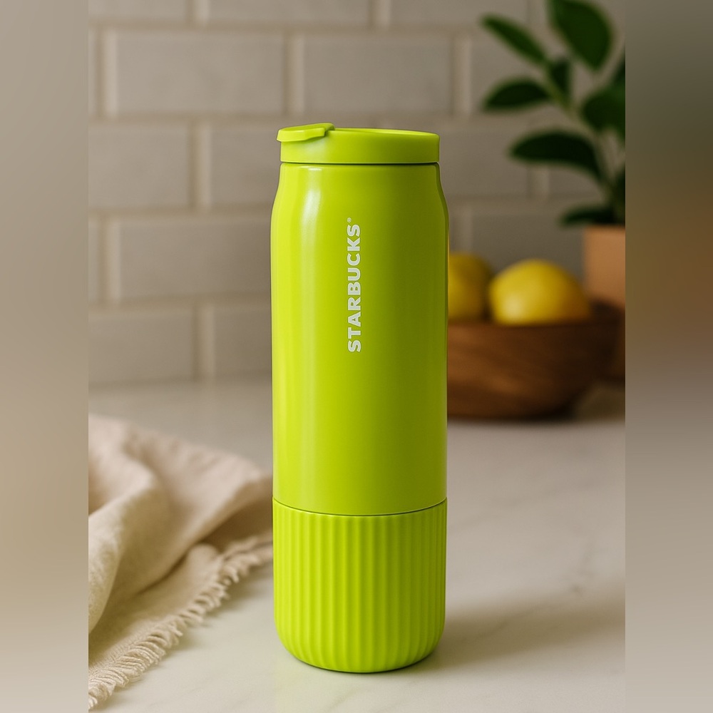 RARE Starbucks Lime Green 20oz Vacuum Insulated Tumbler‎ Ribbed Hot Up To 7 Hrs